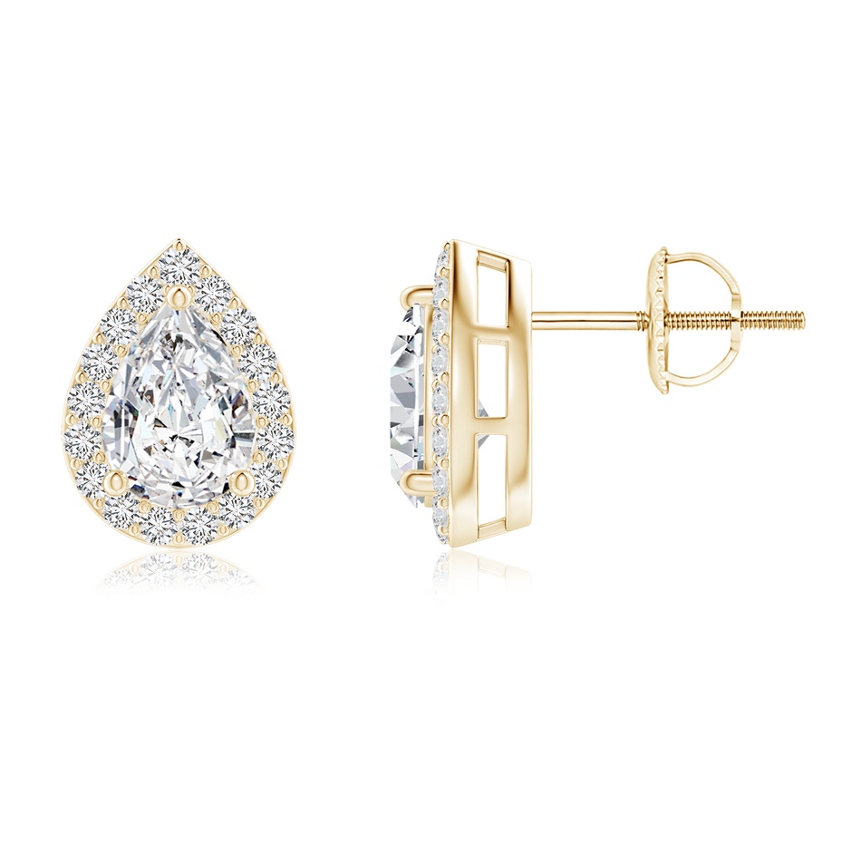 7x5mm HSI2 Pear-Shaped Diamond Halo Stud Earrings in Yellow Gold 