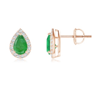 6x4mm A Pear-Shaped Emerald Halo Stud Earrings in 9K Rose Gold