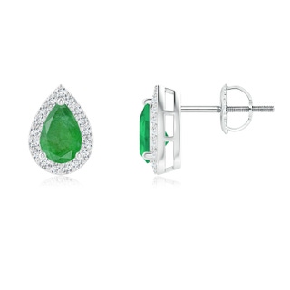 6x4mm A Pear-Shaped Emerald Halo Stud Earrings in P950 Platinum