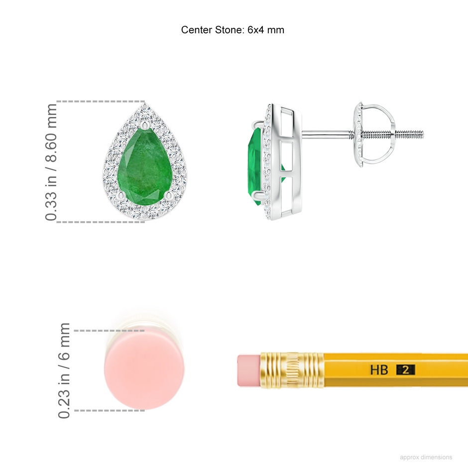 6x4mm A Pear-Shaped Emerald Halo Stud Earrings in P950 Platinum ruler