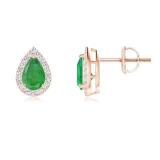6x4mm A Pear-Shaped Emerald Halo Stud Earrings in Rose Gold