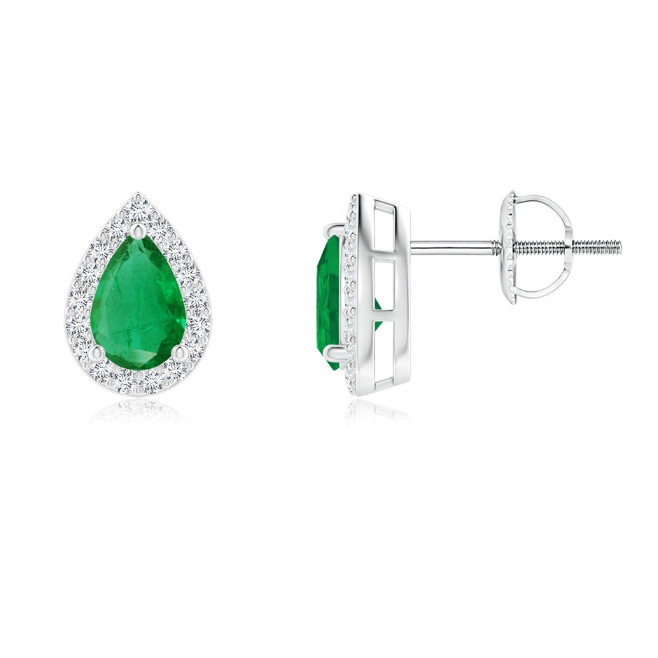 6x4mm AA Pear-Shaped Emerald Halo Stud Earrings in P950 Platinum 