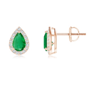 6x4mm AA Pear-Shaped Emerald Halo Stud Earrings in Rose Gold