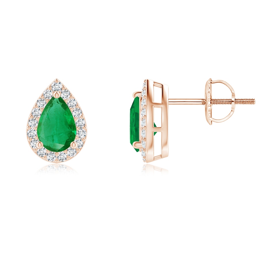 6x4mm AA Pear-Shaped Emerald Halo Stud Earrings in Rose Gold 
