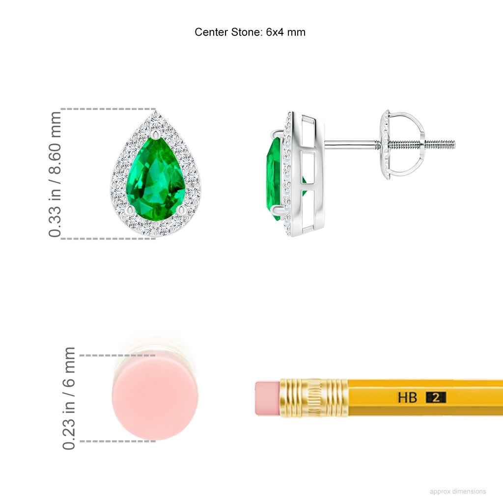 6x4mm AAA Pear-Shaped Emerald Halo Stud Earrings in P950 Platinum ruler
