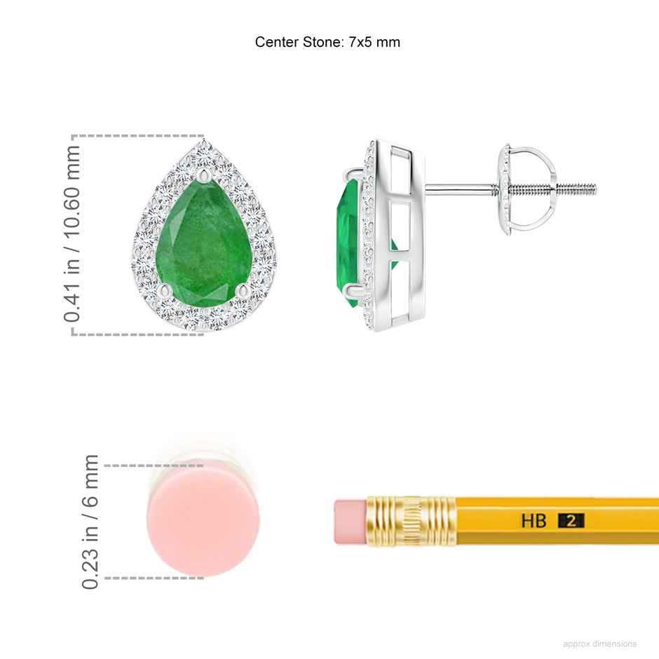 7x5mm A Pear-Shaped Emerald Halo Stud Earrings in White Gold ruler