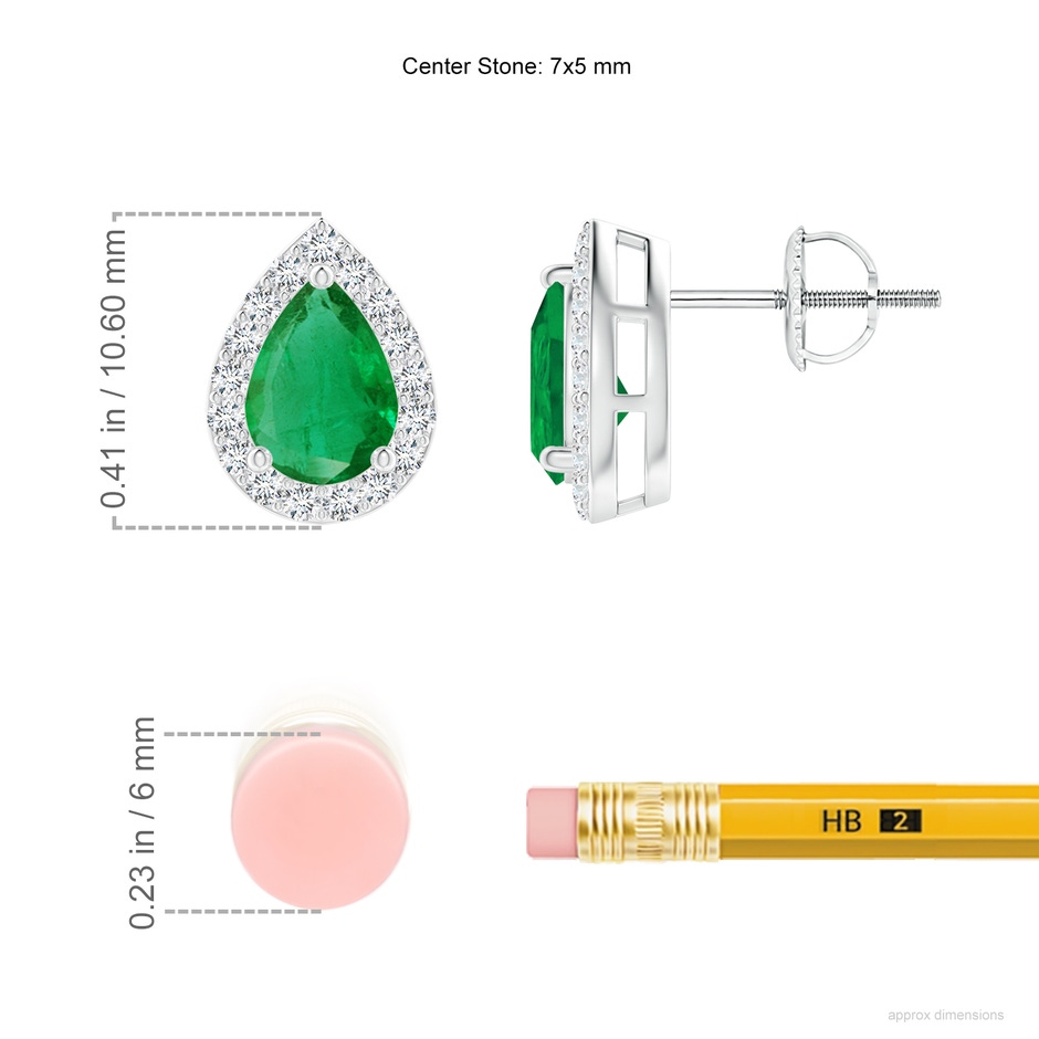 7x5mm AA Pear-Shaped Emerald Halo Stud Earrings in P950 Platinum ruler