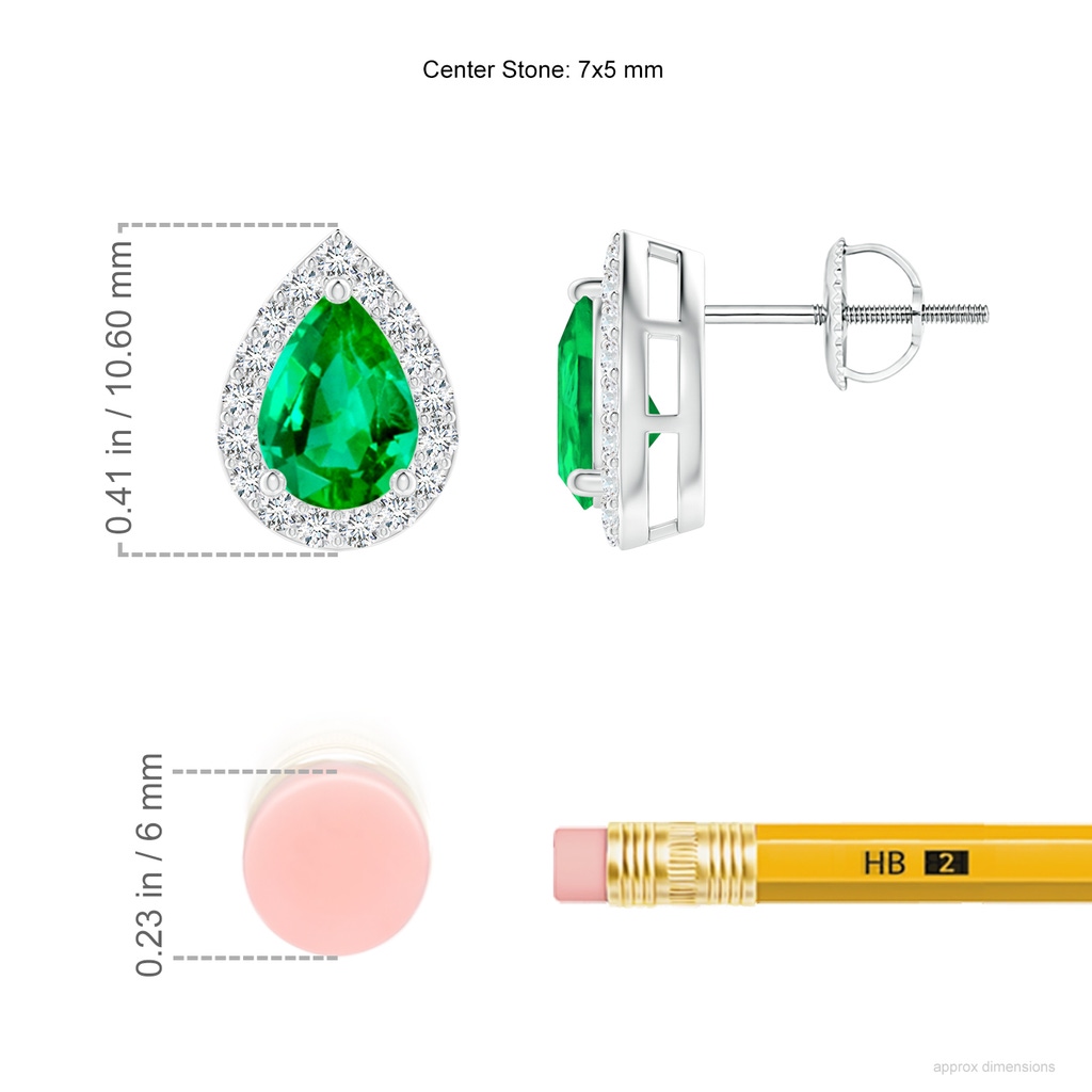 7x5mm AAA Pear-Shaped Emerald Halo Stud Earrings in P950 Platinum ruler