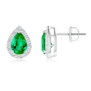 7x5mm AAA Pear-Shaped Emerald Halo Stud Earrings in White Gold