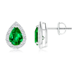 7x5mm AAAA Pear-Shaped Emerald Halo Stud Earrings in P950 Platinum