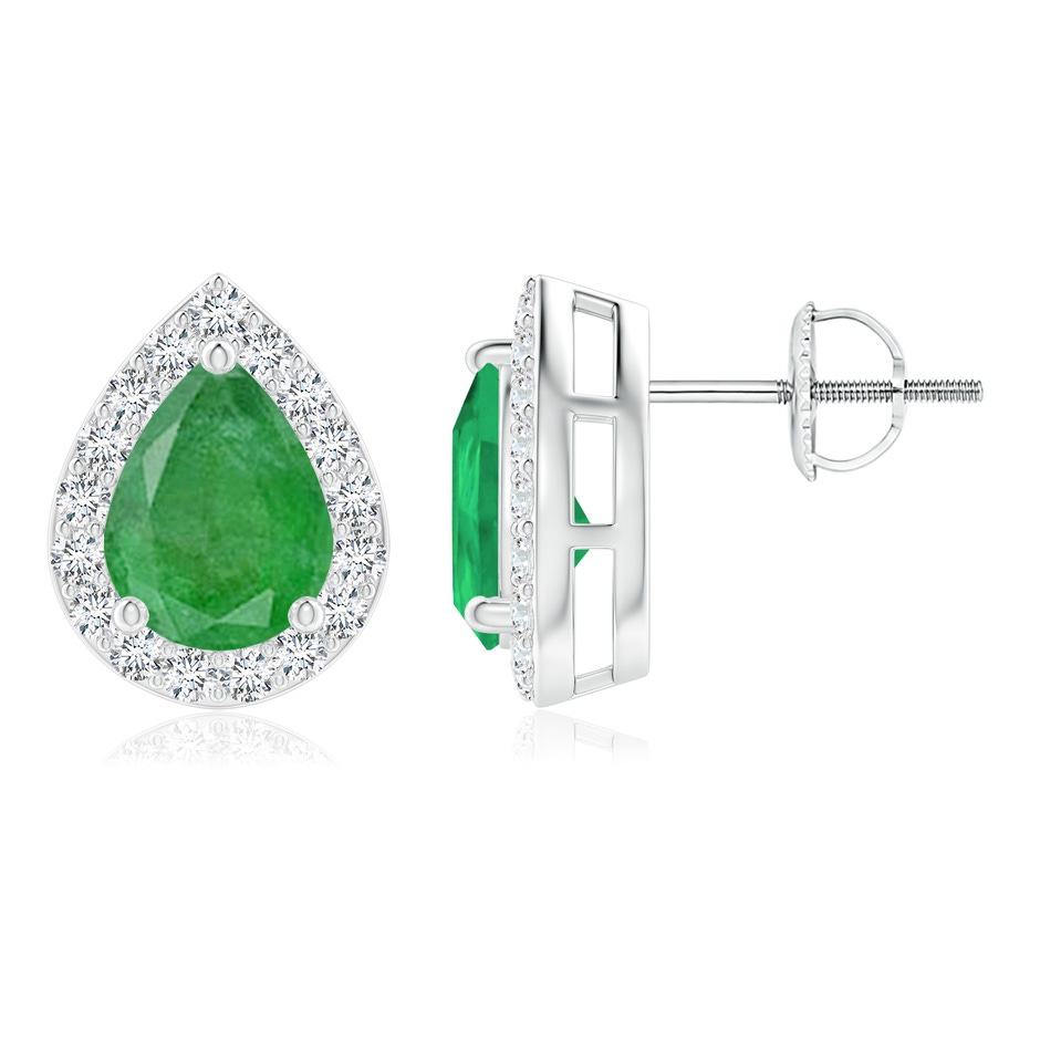 8x6mm A Pear-Shaped Emerald Halo Stud Earrings in P950 Platinum 