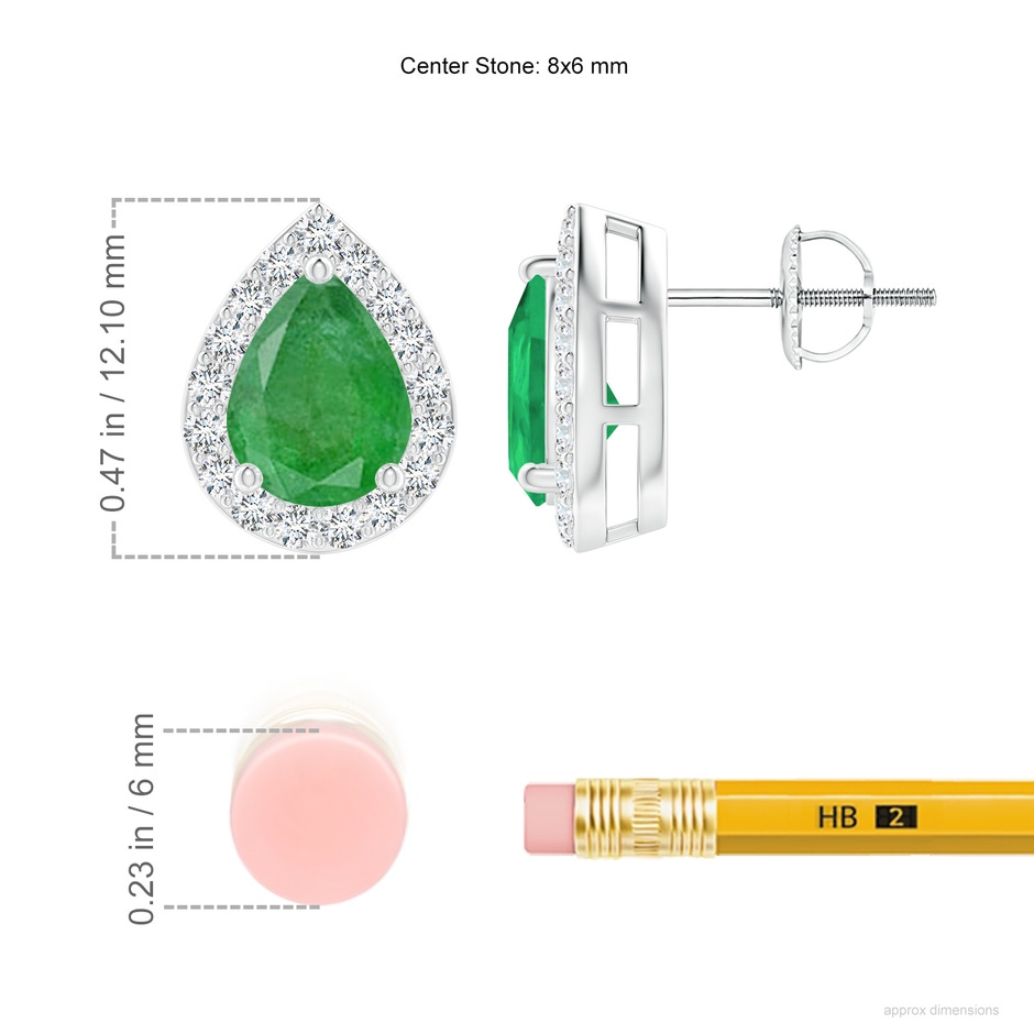 8x6mm A Pear-Shaped Emerald Halo Stud Earrings in White Gold ruler