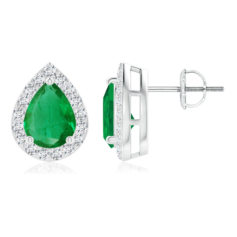 8x6mm AA Pear-Shaped Emerald Halo Stud Earrings in P950 Platinum 