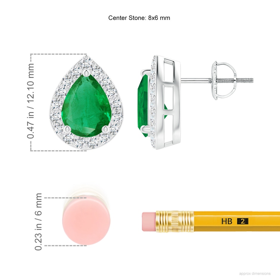 8x6mm AA Pear-Shaped Emerald Halo Stud Earrings in P950 Platinum ruler