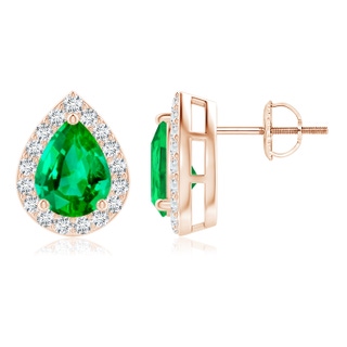 8x6mm AAA Pear-Shaped Emerald Halo Stud Earrings in 9K Rose Gold