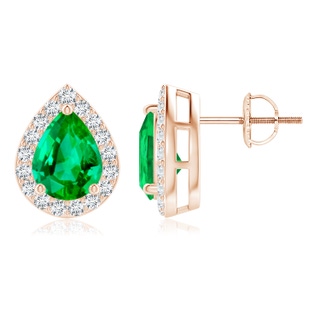 8x6mm AAA Pear-Shaped Emerald Halo Stud Earrings in Rose Gold