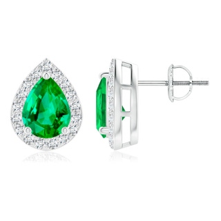 8x6mm AAA Pear-Shaped Emerald Halo Stud Earrings in White Gold