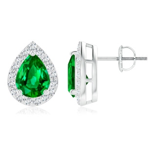 8x6mm AAAA Pear-Shaped Emerald Halo Stud Earrings in P950 Platinum