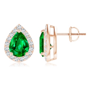 8x6mm AAAA Pear-Shaped Emerald Halo Stud Earrings in Rose Gold