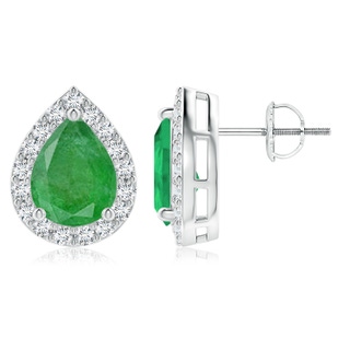 9x7mm A Pear-Shaped Emerald Halo Stud Earrings in P950 Platinum