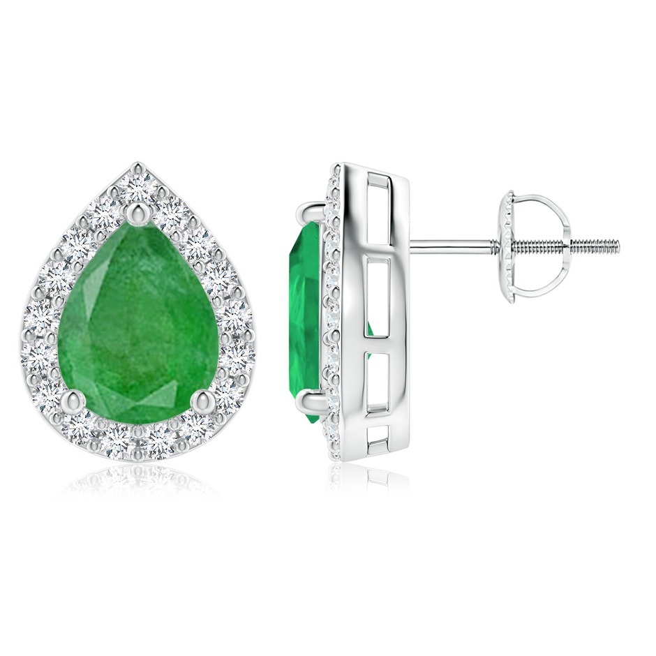 9x7mm A Pear-Shaped Emerald Halo Stud Earrings in P950 Platinum 