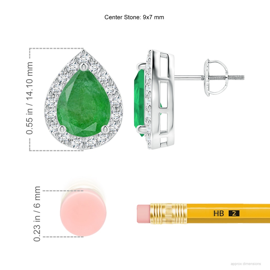 9x7mm A Pear-Shaped Emerald Halo Stud Earrings in P950 Platinum ruler