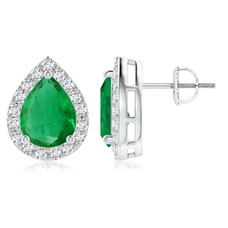 9x7mm AA Pear-Shaped Emerald Halo Stud Earrings in P950 Platinum