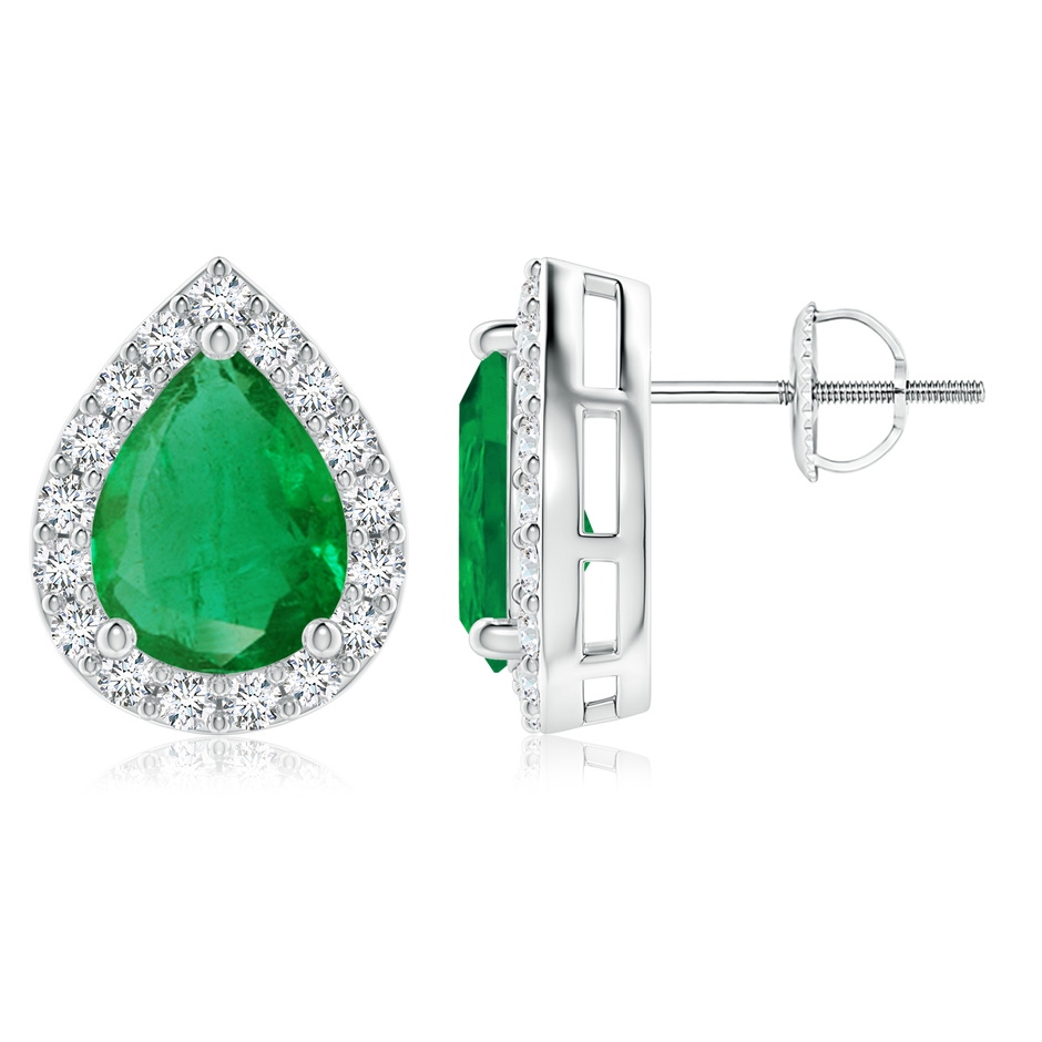 9x7mm AA Pear-Shaped Emerald Halo Stud Earrings in P950 Platinum 