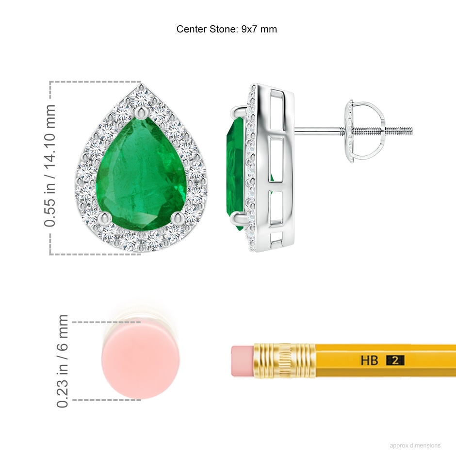 9x7mm AA Pear-Shaped Emerald Halo Stud Earrings in White Gold ruler