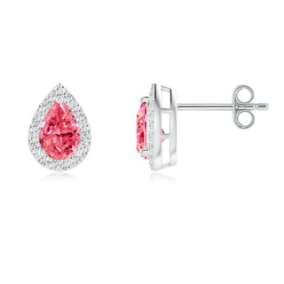 6x4mm AAAA Pear-Shaped Fancy Intense Pink Diamond Halo Stud Earrings in P950 Platinum