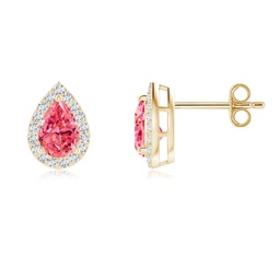 Halo Yellow Gold Pink Diamond Earrings