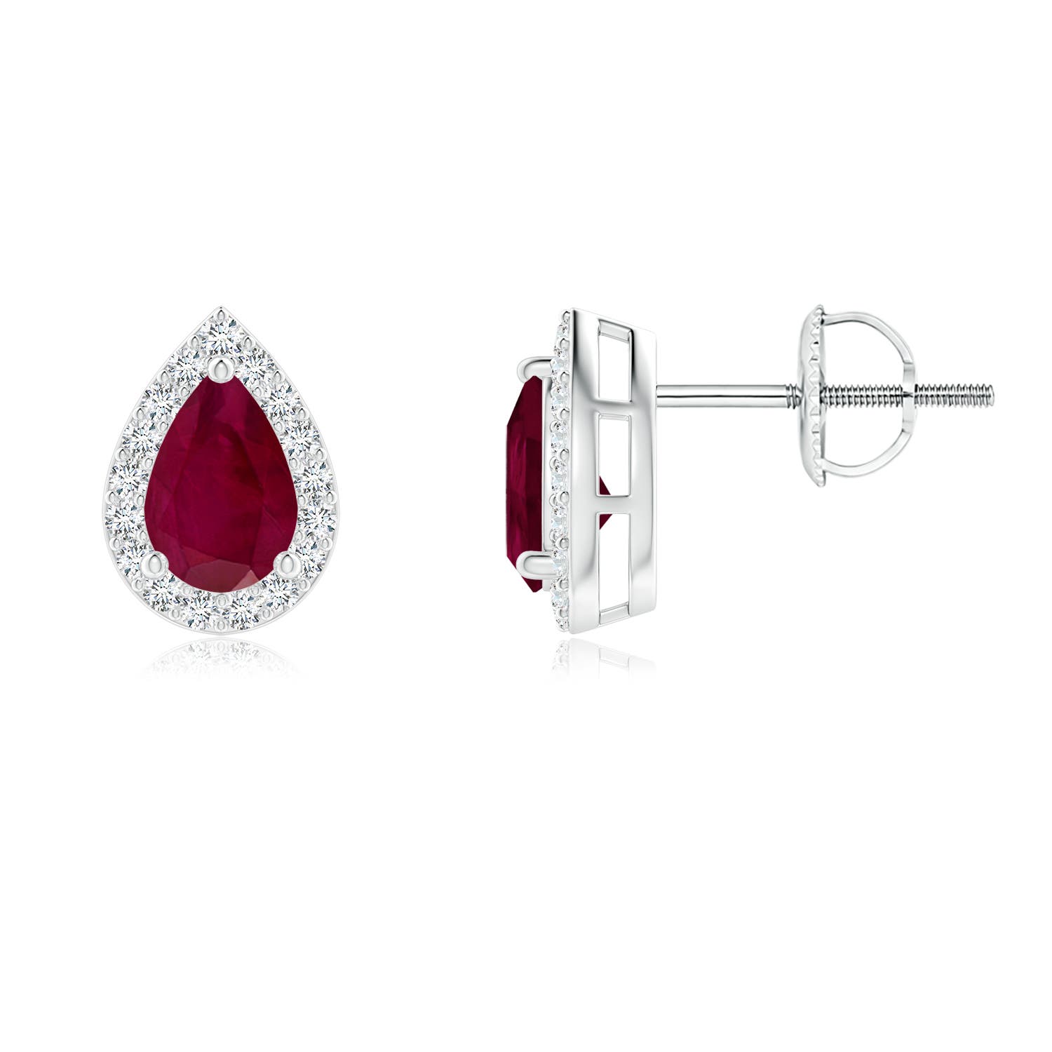 6x4mm A Pear-Shaped Ruby Halo Stud Earrings in P950 Platinum