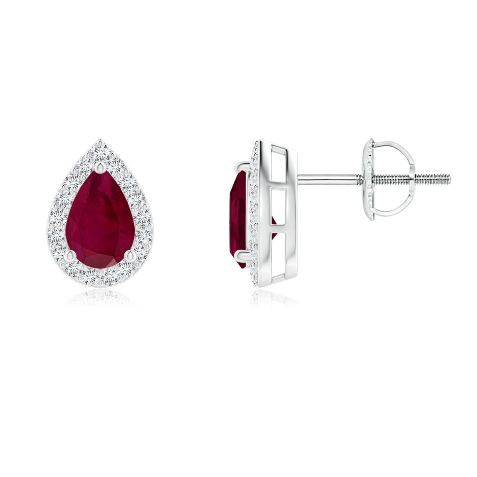 6x4mm A Pear-Shaped Ruby Halo Stud Earrings in P950 Platinum 