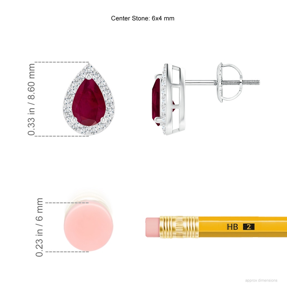 6x4mm A Pear-Shaped Ruby Halo Stud Earrings in P950 Platinum ruler