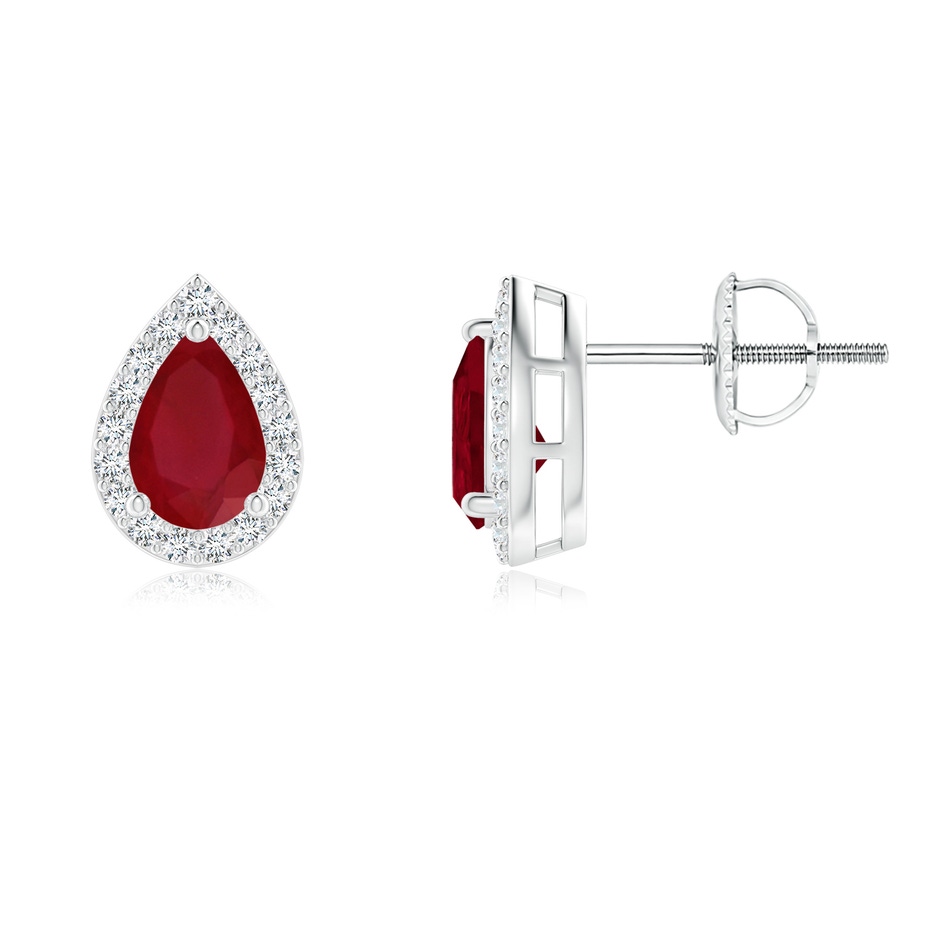 6x4mm AA Pear-Shaped Ruby Halo Stud Earrings in P950 Platinum 
