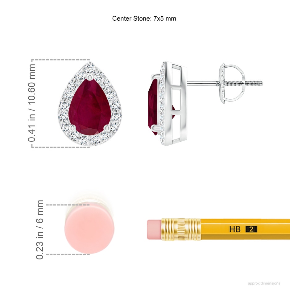 7x5mm A Pear-Shaped Ruby Halo Stud Earrings in P950 Platinum ruler
