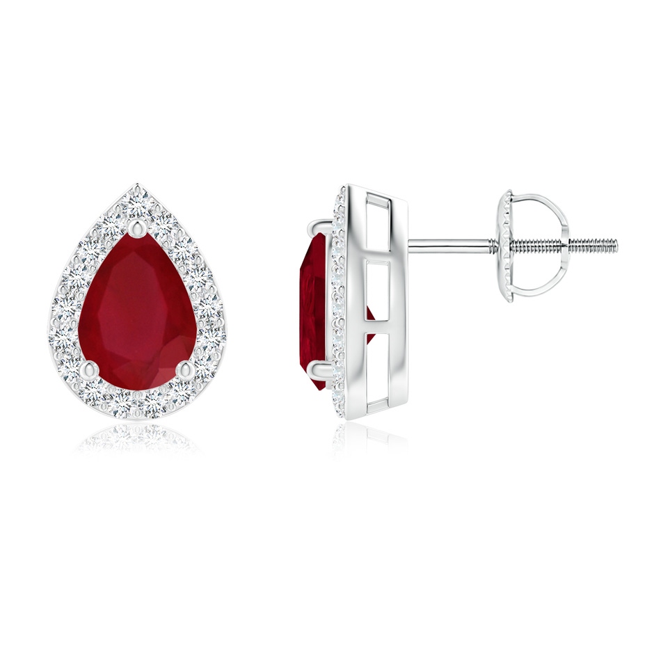 7x5mm AA Pear-Shaped Ruby Halo Stud Earrings in P950 Platinum 