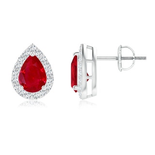 7x5mm AAA Pear-Shaped Ruby Halo Stud Earrings in P950 Platinum