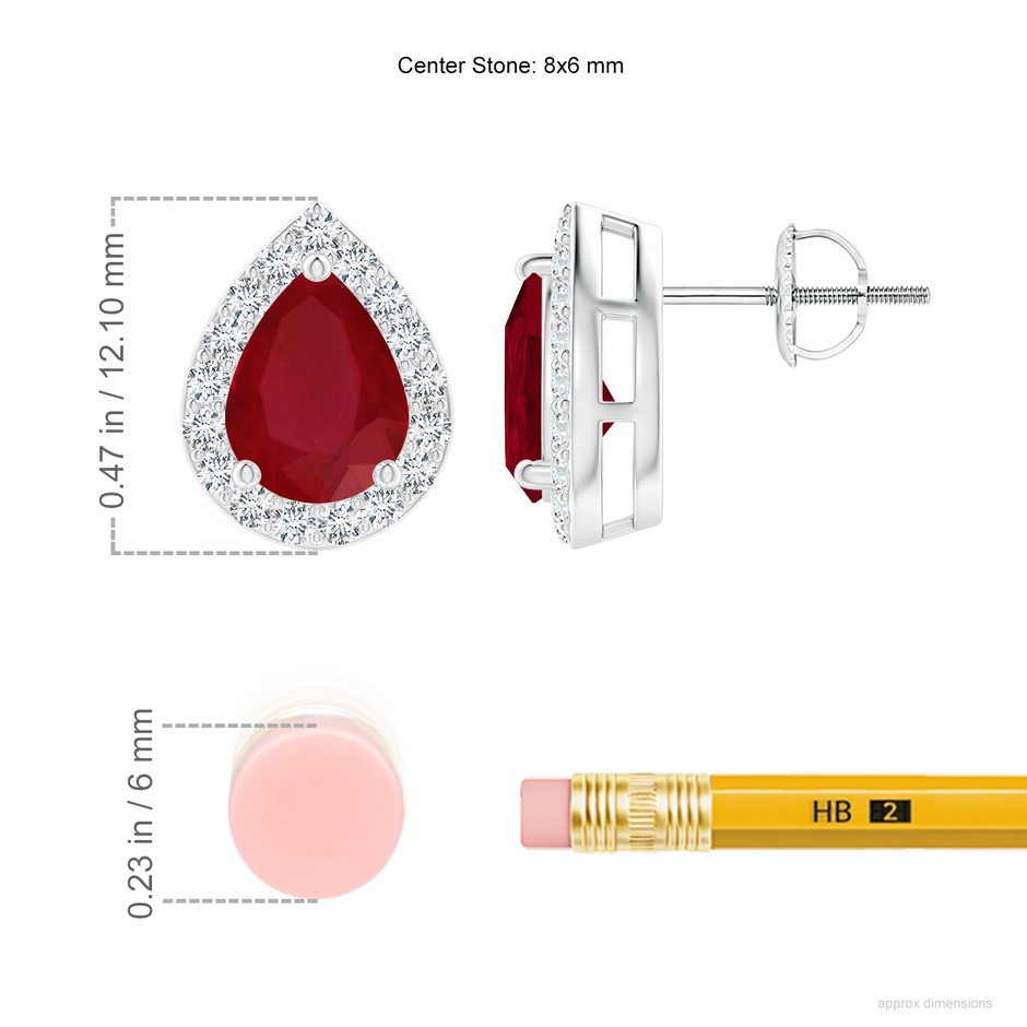 8x6mm AA Pear-Shaped Ruby Halo Stud Earrings in P950 Platinum ruler