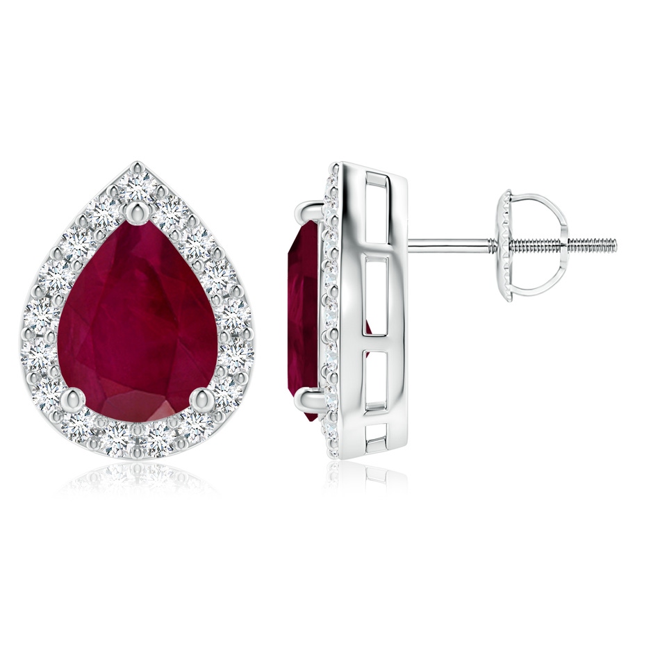 9x7mm A Pear-Shaped Ruby Halo Stud Earrings in P950 Platinum 