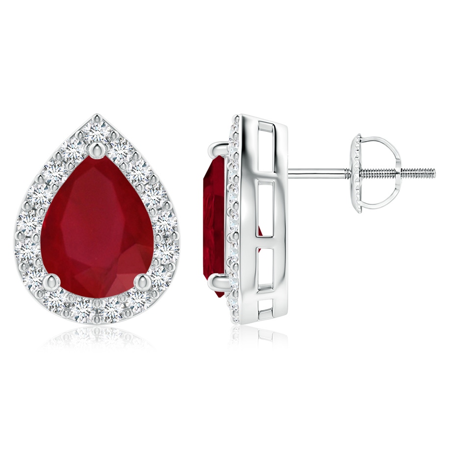 9x7mm AA Pear-Shaped Ruby Halo Stud Earrings in P950 Platinum 