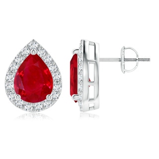 9x7mm AAA Pear-Shaped Ruby Halo Stud Earrings in P950 Platinum