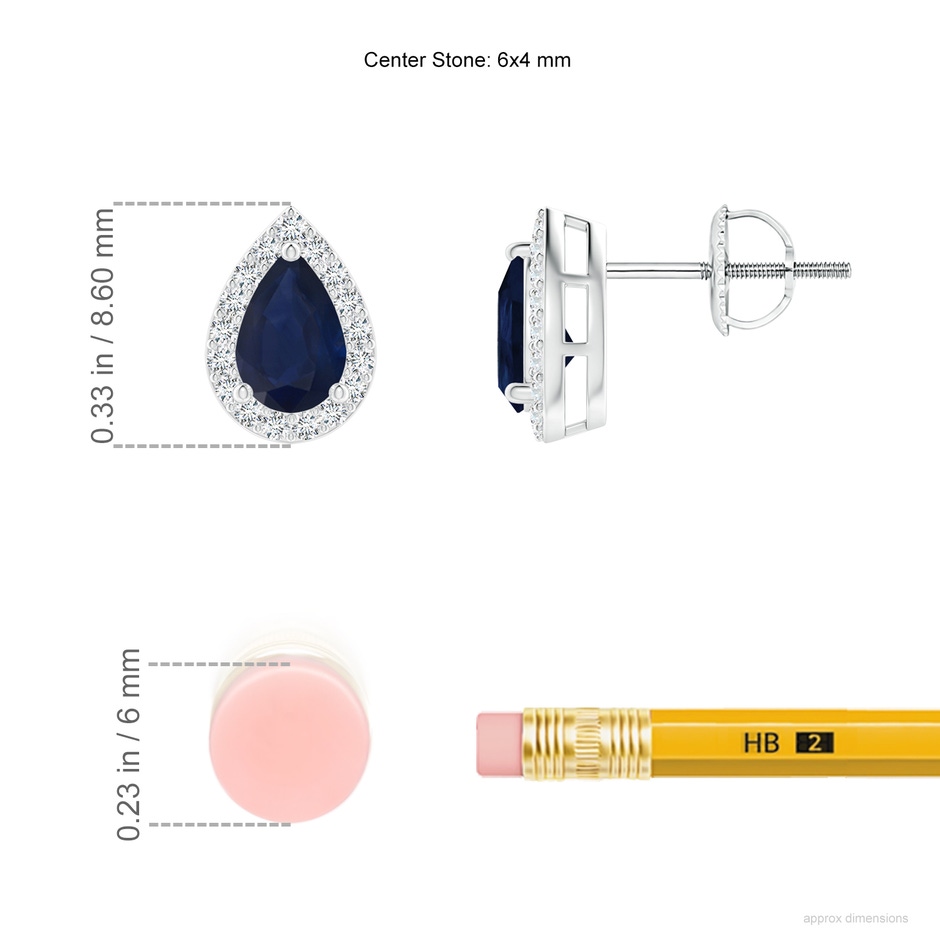 6x4mm A Pear-Shaped Sapphire Halo Stud Earrings in P950 Platinum ruler