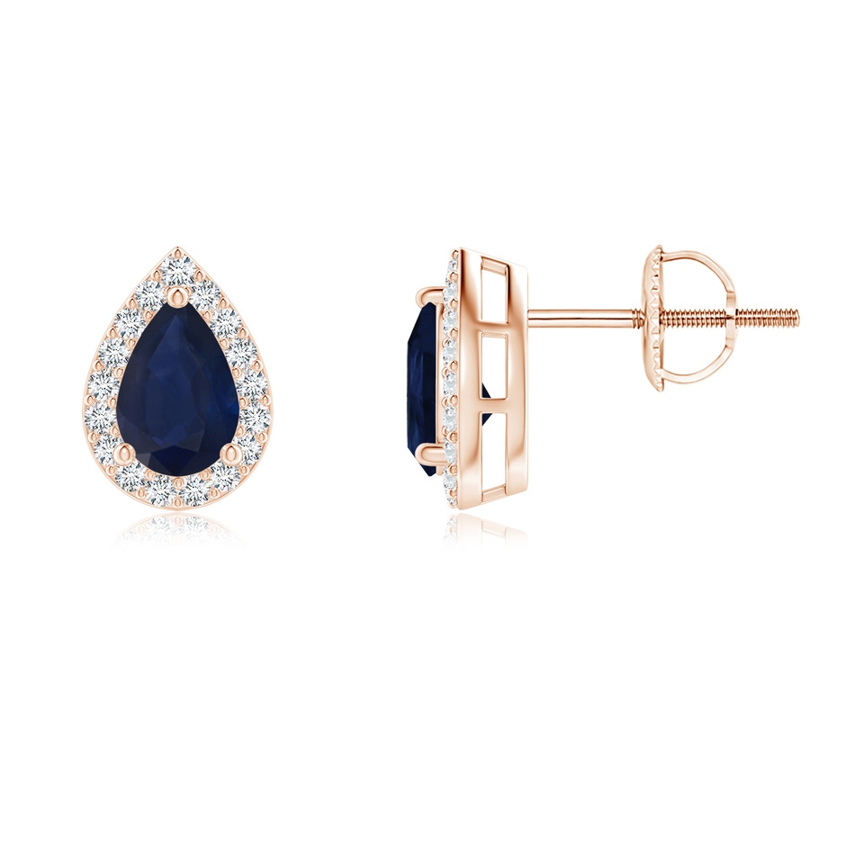 6x4mm A Pear-Shaped Sapphire Halo Stud Earrings in Rose Gold 