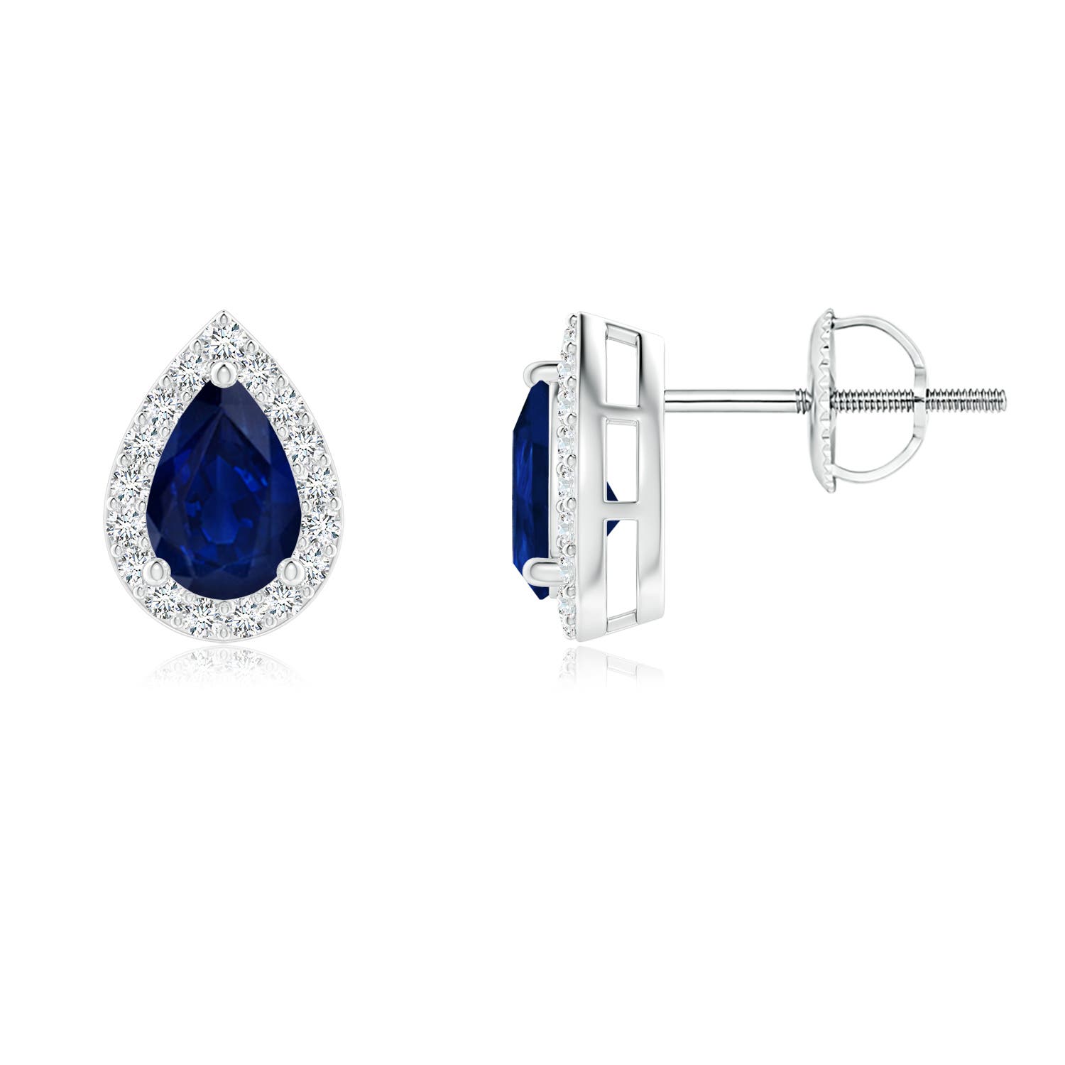 6x4mm AA Pear-Shaped Sapphire Halo Stud Earrings in P950 Platinum