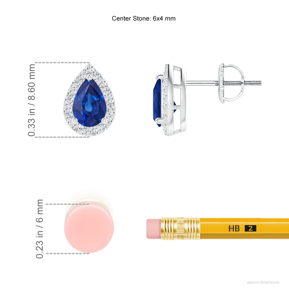 6x4mm AAA Pear-Shaped Sapphire Halo Stud Earrings in 18K White Gold ruler