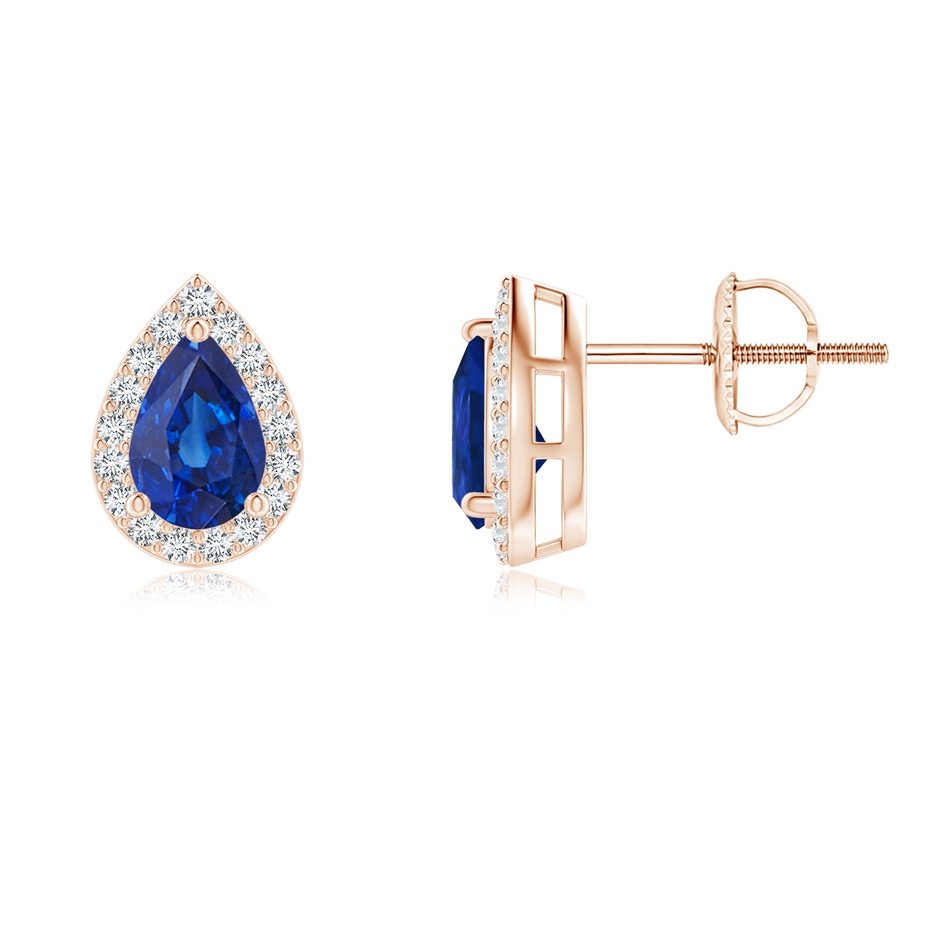 6x4mm AAA Pear-Shaped Sapphire Halo Stud Earrings in 9K Rose Gold 