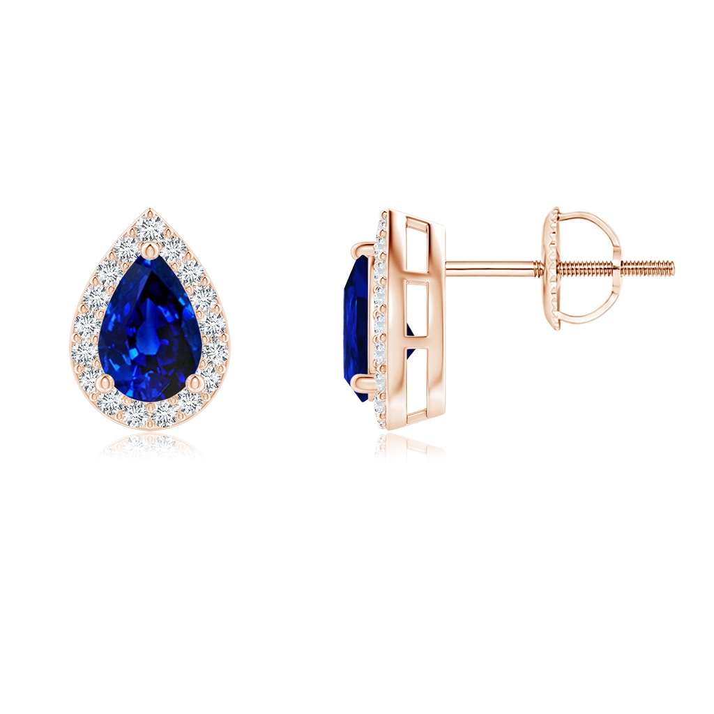 6x4mm AAAA Pear-Shaped Sapphire Halo Stud Earrings in Rose Gold
