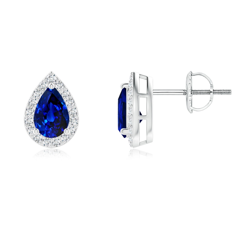 6x4mm AAAA Pear-Shaped Sapphire Halo Stud Earrings in White Gold 