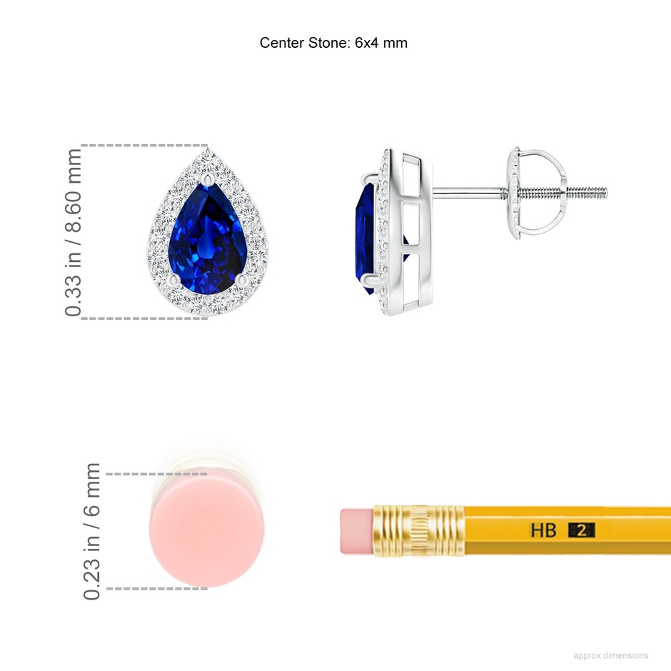 6x4mm AAAA Pear-Shaped Sapphire Halo Stud Earrings in White Gold ruler